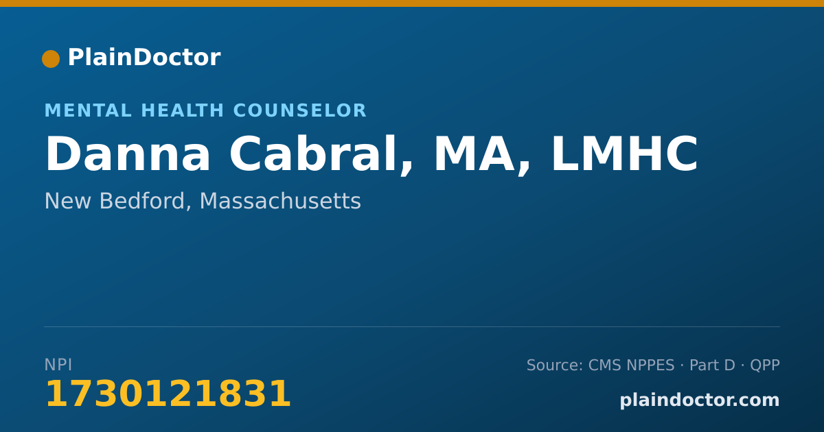 Shareable card for Danna Cabral, MA, LMHC - Mental Health Counselor, New Bedford, MA