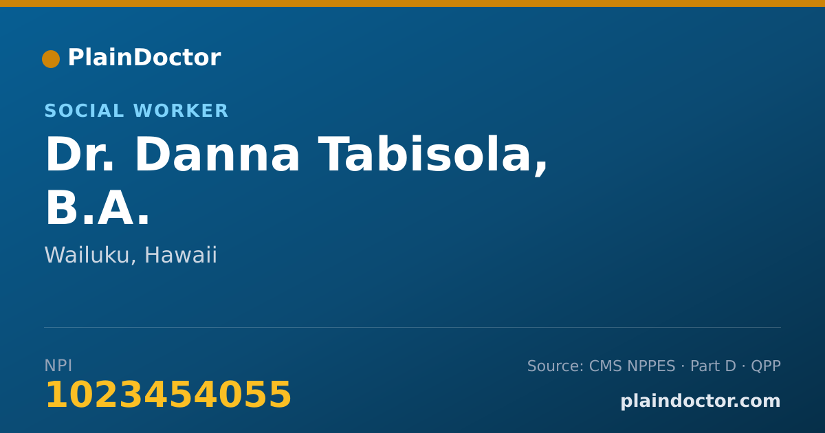 Shareable card for Danna Tabisola, B.A. - Social Worker, Wailuku, HI