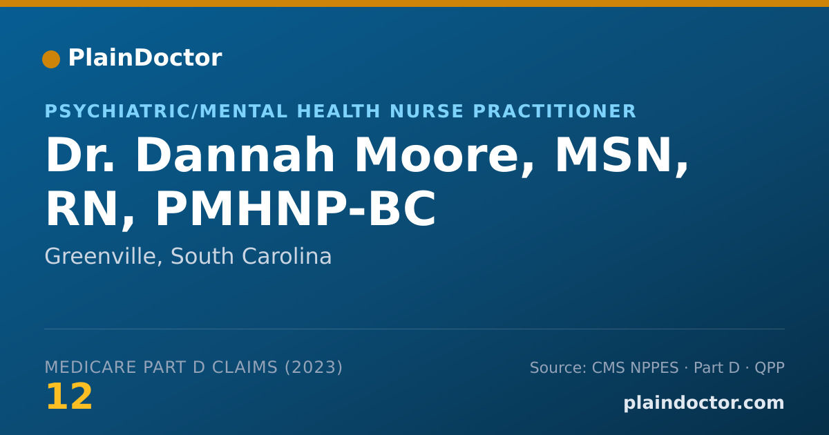 Shareable card for Dannah Moore, MSN, RN, PMHNP-BC - Psychiatric/Mental Health Nurse Practitioner, Greenville, SC
