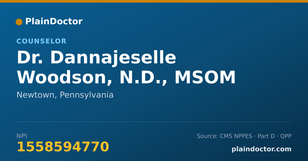 Shareable card for Dannajeselle Woodson, N.D., MSOM - Counselor, Newtown, PA