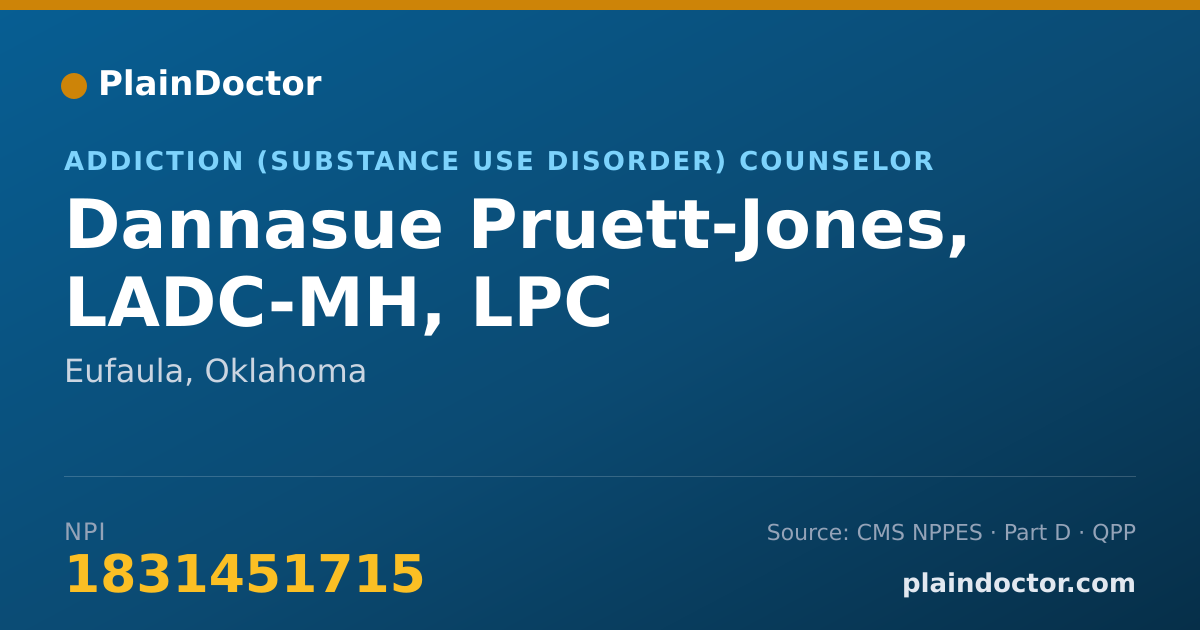 Shareable card for Dannasue Pruett-Jones, CADC - Addiction (Substance Use Disorder) Counselor, McAlester, OK