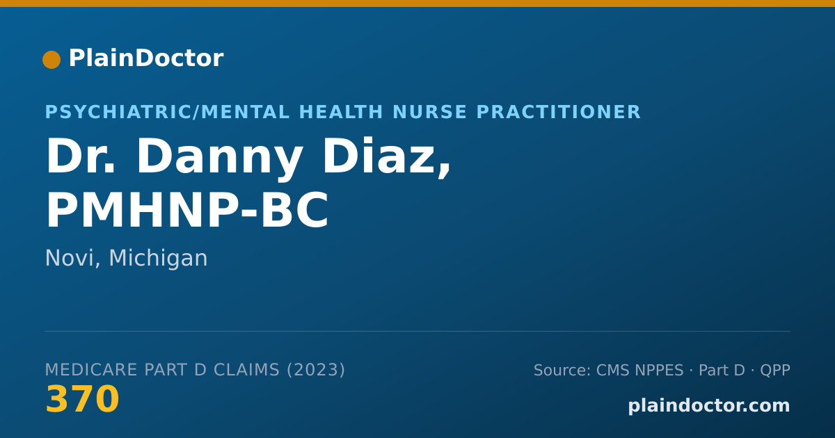Shareable card for Danny Diaz, PMHNP-BC - Psychiatric/Mental Health Nurse Practitioner, Novi, MI