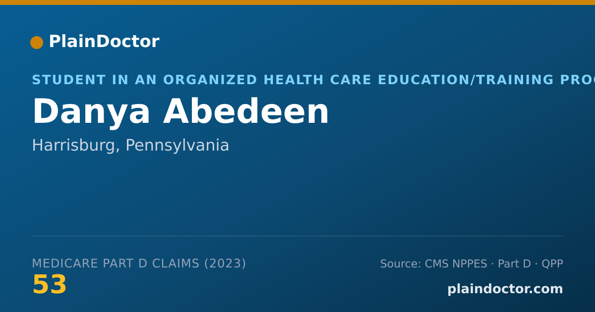 Shareable card for Danya Abedeen - Student in an Organized Health Care Education/Training Program, Harrisburg, PA