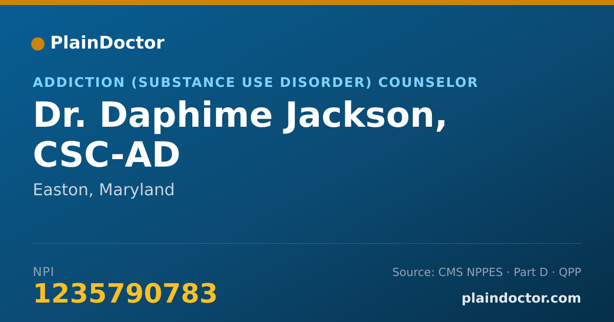 Shareable card for Daphime Jackson, CSC-AD - Addiction (Substance Use Disorder) Counselor, Easton, MD