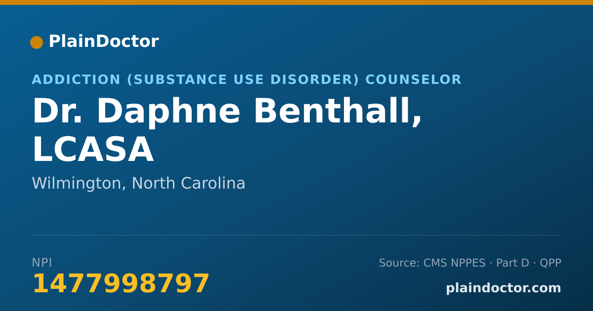 Shareable card for Daphne Benthall, LCASA - Addiction (Substance Use Disorder) Counselor, Wilmington, NC
