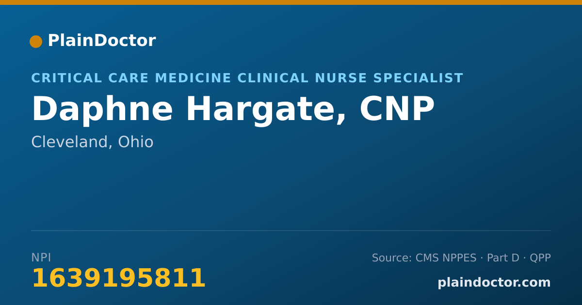 Shareable card for Daphne Hargate, CNP - Critical Care Medicine Clinical Nurse Specialist, Cleveland, OH