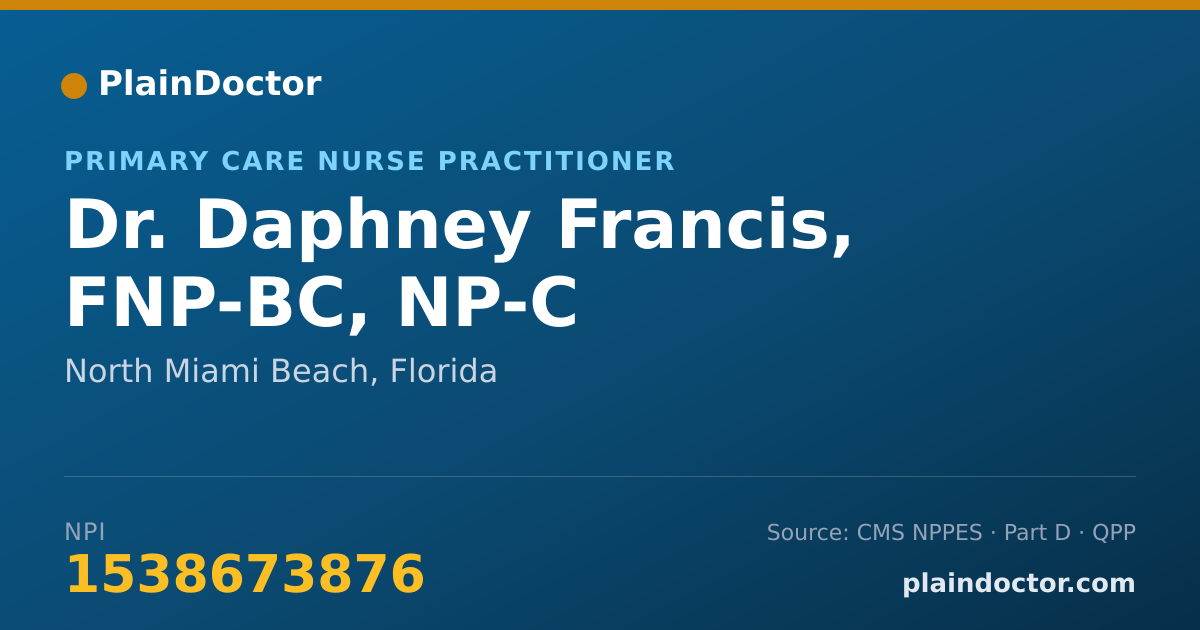 Shareable card for Daphney Francis, FNP-BC, NP-C - Primary Care Nurse Practitioner, North Miami Beach, FL