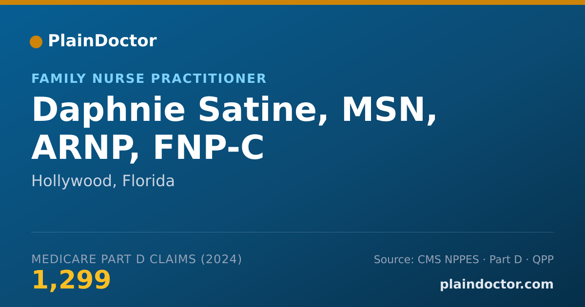 Shareable card for Daphnie Satine, MSN, ARNP, FNP-C - Family Nurse Practitioner, Hollywood, FL