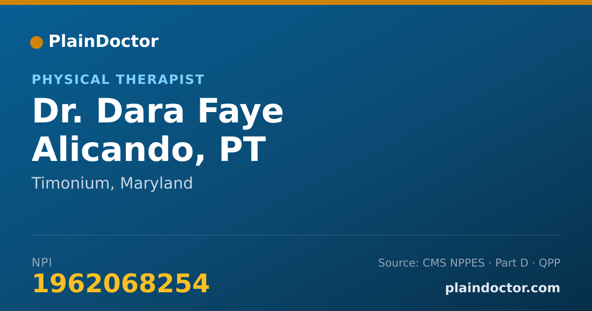 Shareable card for Dara Faye Alicando, PT - Physical Therapist, Timonium, MD