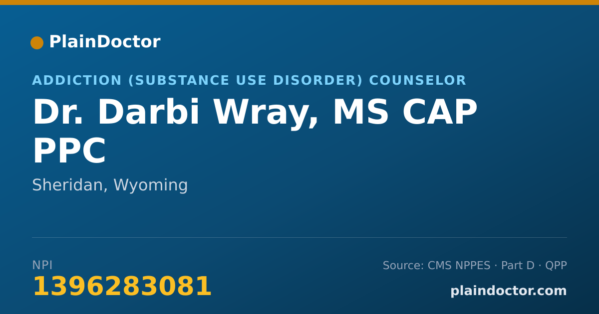 Shareable card for Darbi Wray, MS CAP PPC - Addiction (Substance Use Disorder) Counselor, Sheridan, WY