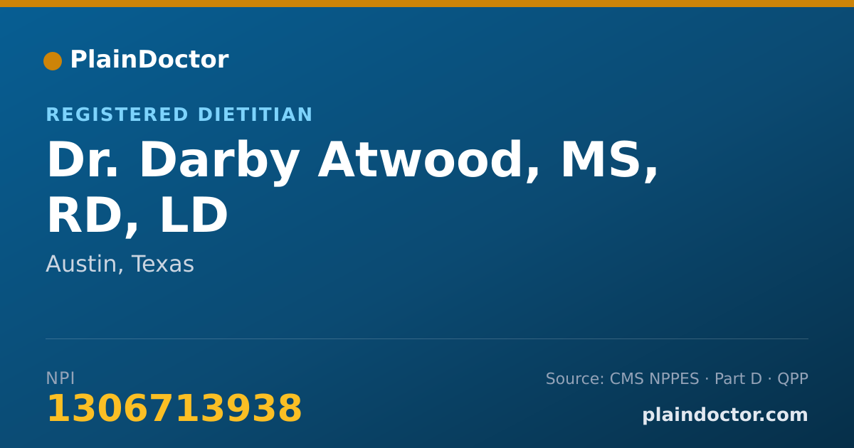 Shareable card for Darby Atwood, MS, RD, LD - Registered Dietitian, Austin, TX