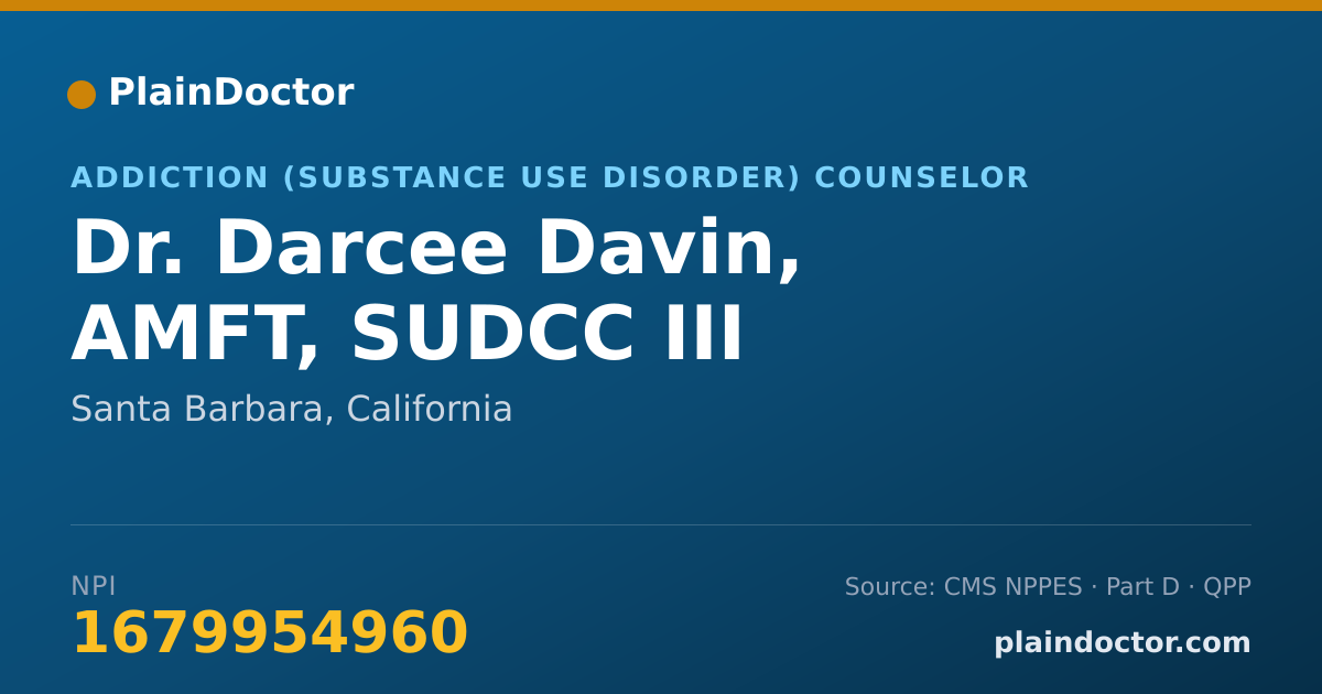 Shareable card for Darcee Davin, AMFT, SUDCC III - Addiction (Substance Use Disorder) Counselor, Santa Barbara, CA