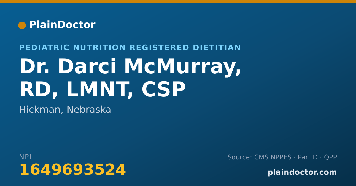 Shareable card for Darci McMurray, RD, LMNT, CSP - Pediatric Nutrition Registered Dietitian, Hickman, NE