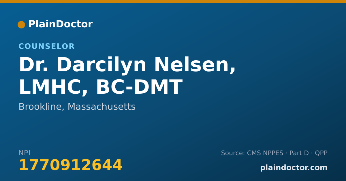 Shareable card for Darcilyn Nelsen, LMHC, BC-DMT - Counselor, Brookline, MA