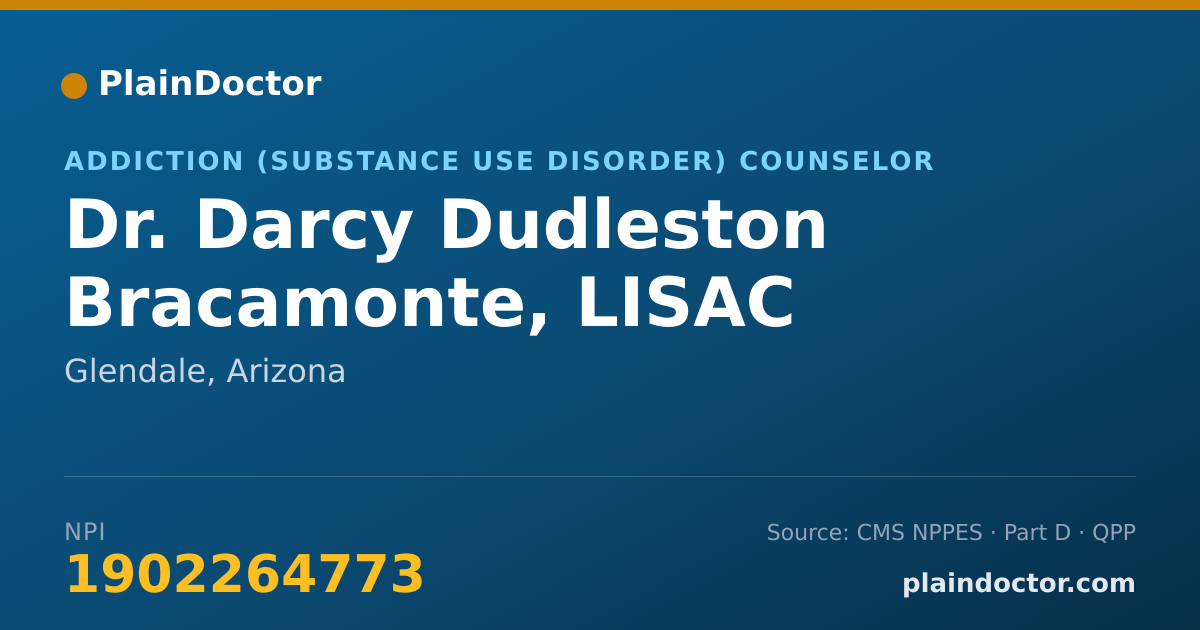 Shareable card for Darcy Dudleston Bracamonte, LISAC - Addiction (Substance Use Disorder) Counselor, Glendale, AZ