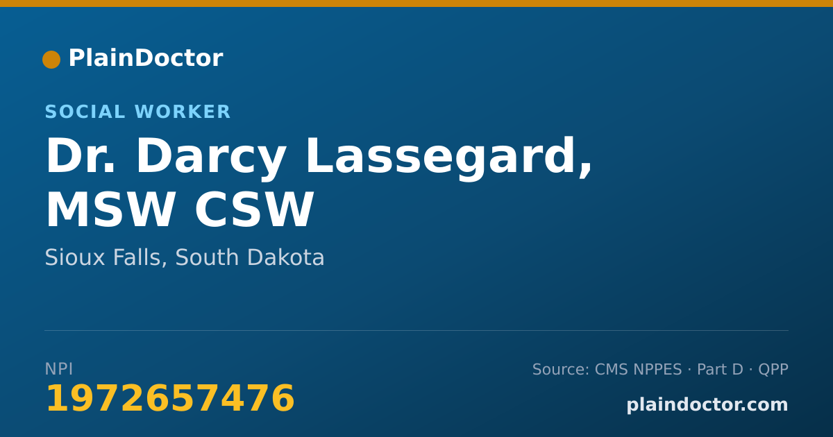 Shareable card for Darcy Lassegard, MSW CSW - Social Worker, Sioux Falls, SD