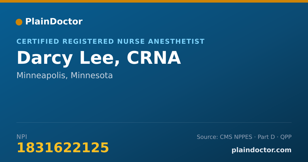 Shareable card for Darcy Lee, CRNA - Certified Registered Nurse Anesthetist, Minneapolis, MN