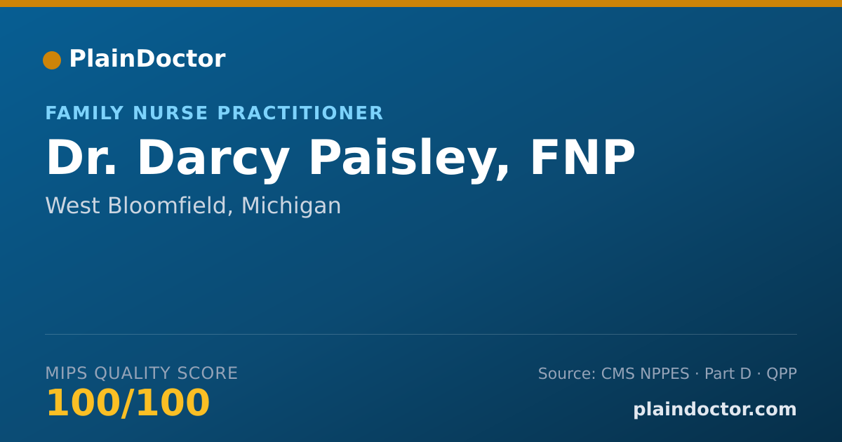 Shareable card for Darcy Paisley, FNP - Family Nurse Practitioner, West Bloomfield, MI