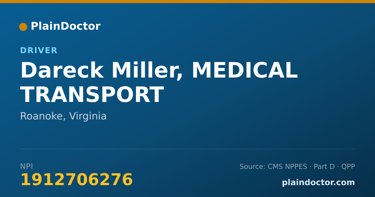 Shareable card for Dareck Miller, MEDICAL TRANSPORT - Driver, Roanoke, VA