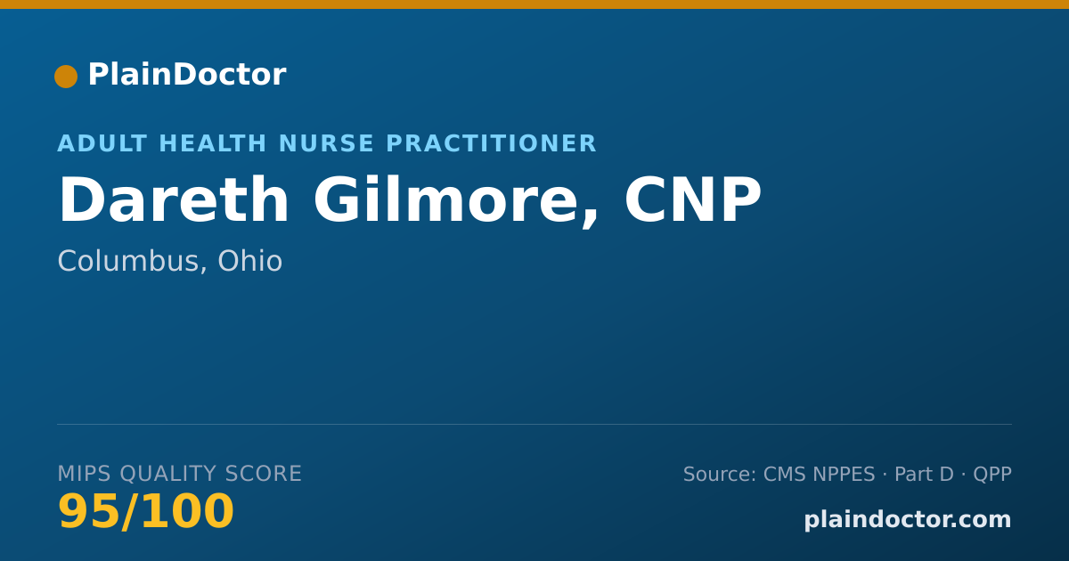 Shareable card for Dareth Gilmore, CNP - Adult Health Nurse Practitioner, Columbus, OH