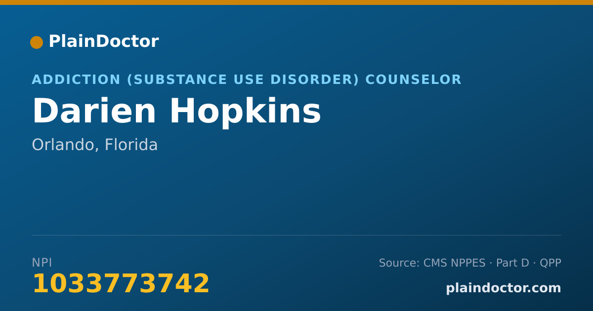 Shareable card for Darien Hopkins - Addiction (Substance Use Disorder) Counselor, Orlando, FL