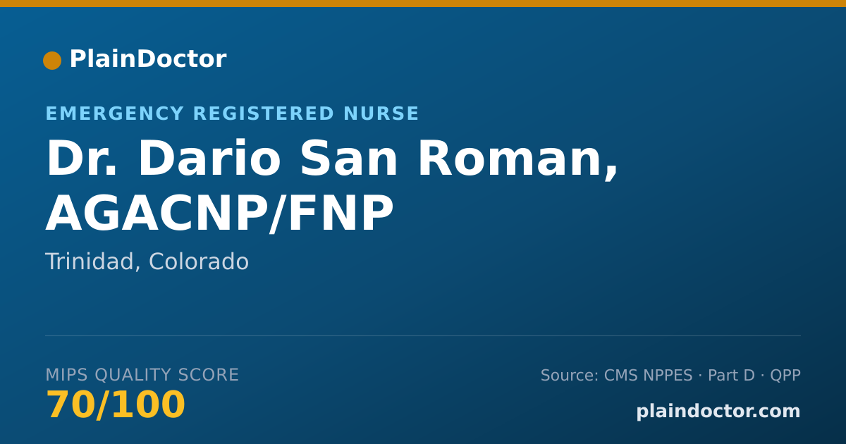 Shareable card for Dario San Roman, AGACNP/FNP - Emergency Registered Nurse, Trinidad, CO