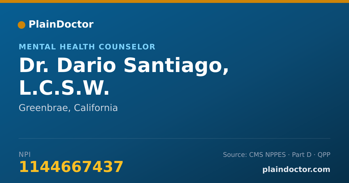 Shareable card for Dario Santiago, L.C.S.W. - Mental Health Counselor, Greenbrae, CA