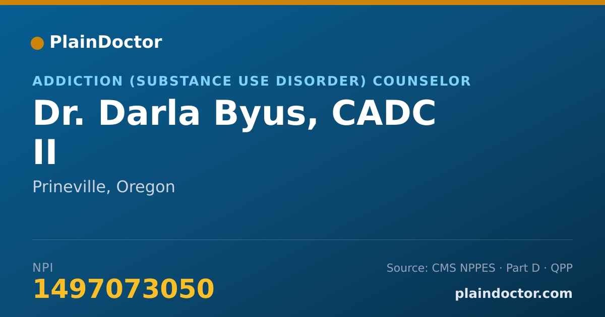 Shareable card for Darla Byus, CADC II - Addiction (Substance Use Disorder) Counselor, Prineville, OR