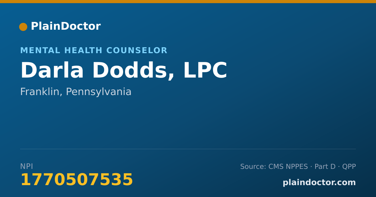 Shareable card for Darla Dodds, LPC - Mental Health Counselor, Franklin, PA