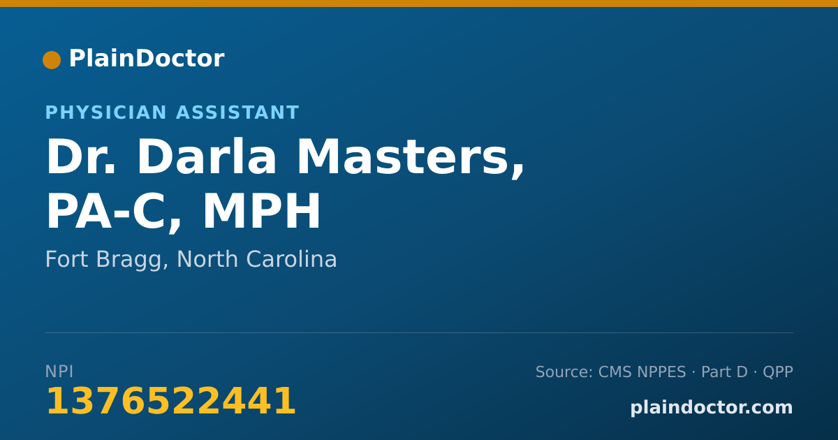 Shareable card for Darla Masters, PA-C, MPH - Physician Assistant, Fort Bragg, NC
