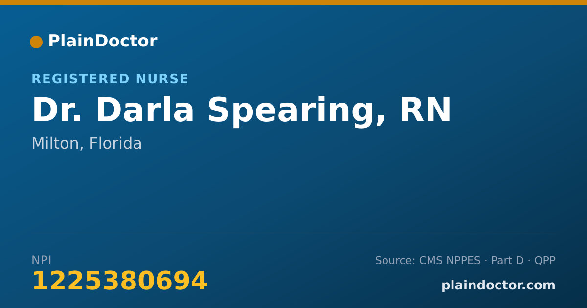 Shareable card for Darla Spearing, RN - Registered Nurse, Milton, FL
