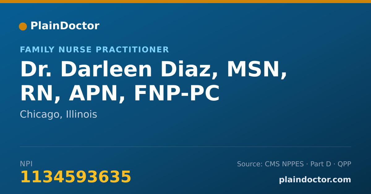 Shareable card for Darleen Diaz, MSN, RN, APN, FNP-PC - Family Nurse Practitioner, Chicago, IL