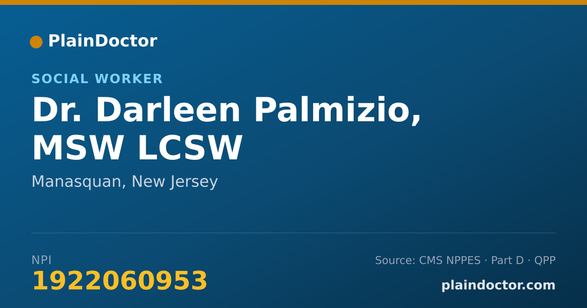 Shareable card for Darleen Palmizio, MSW LCSW - Social Worker, Manasquan, NJ