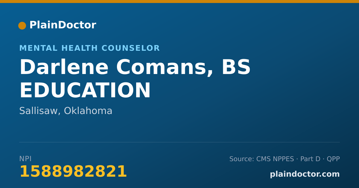 Shareable card for Darlene Comans, BS EDUCATION - Mental Health Counselor, Sallisaw, OK