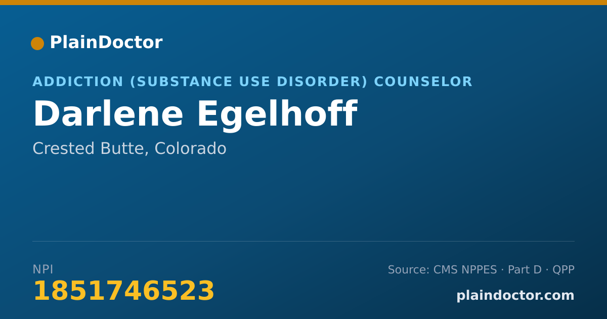 Shareable card for Darlene Egelhoff - Addiction (Substance Use Disorder) Counselor, Crested Butte, CO