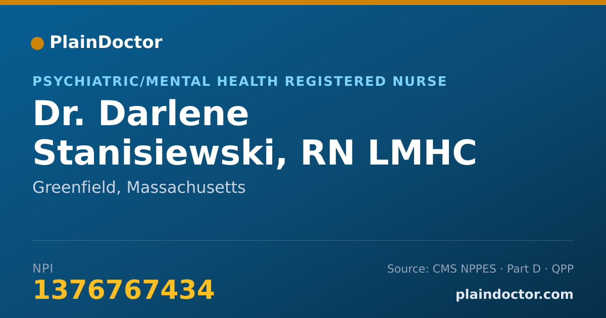 Shareable card for Darlene Stanisiewski, RN LMHC - Psychiatric/Mental Health Registered Nurse, Greenfield, MA