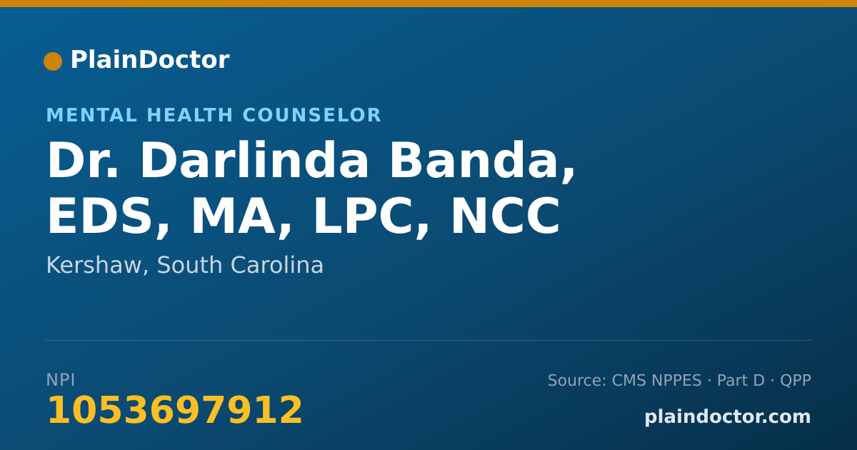 Shareable card for Darlinda Banda, EDS, MA, LPC, NCC - Mental Health Counselor, Kershaw, SC