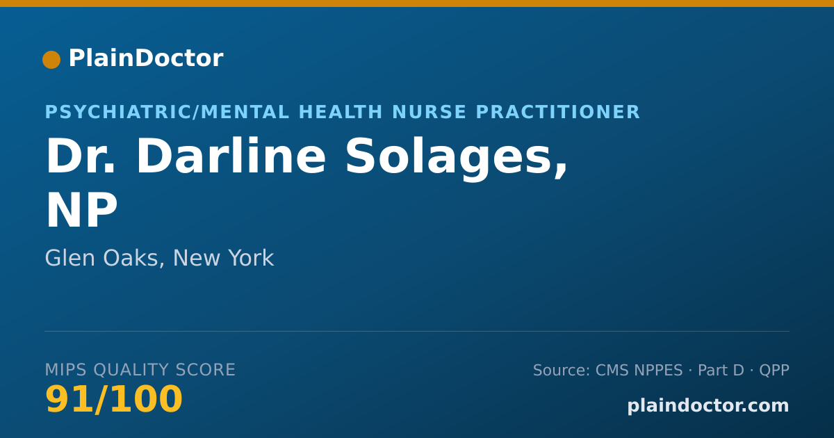 Shareable card for Darline Solages, NP - Psychiatric/Mental Health Nurse Practitioner, Glen Oaks, NY