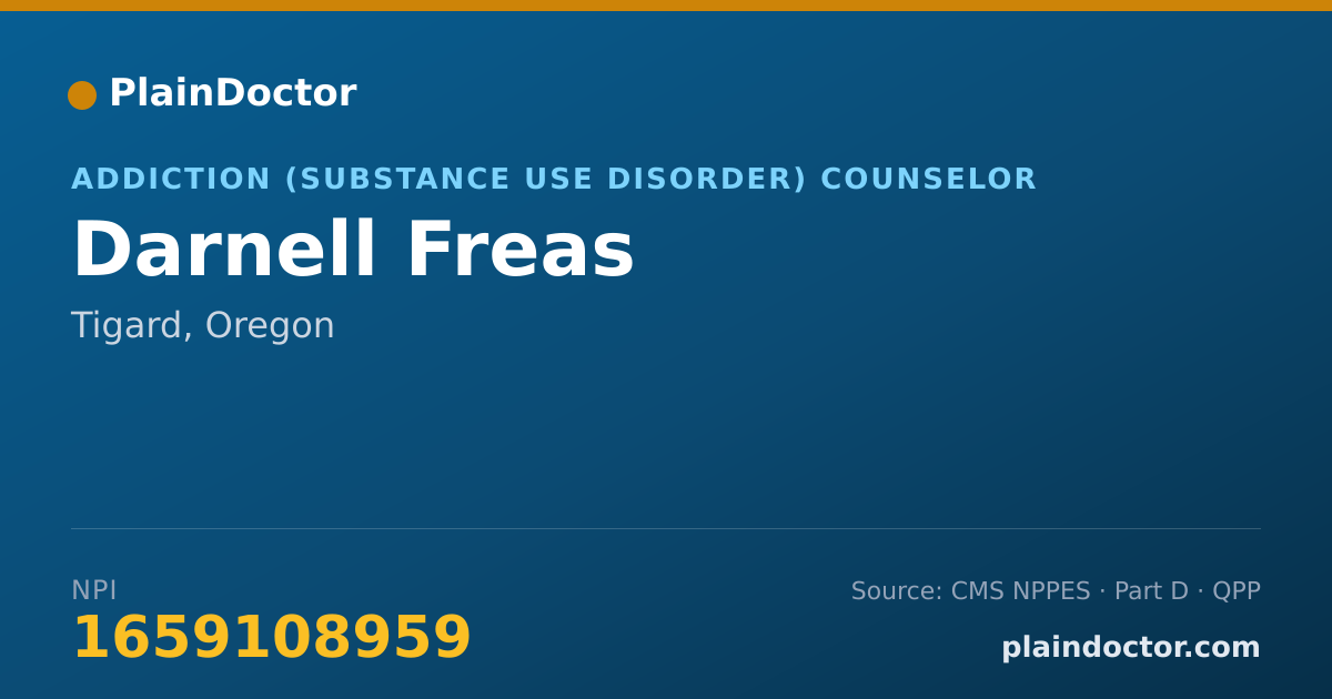 Shareable card for Darnell Freas - Addiction (Substance Use Disorder) Counselor, Tigard, OR