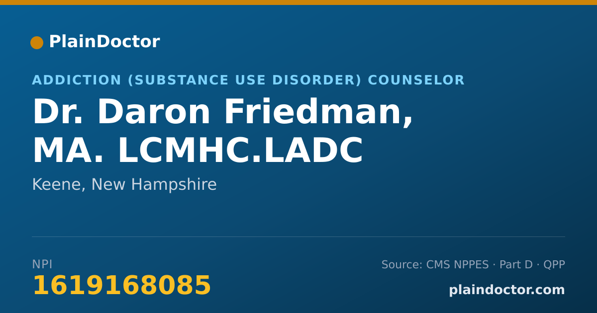 Shareable card for Daron Friedman, MA. LCMHC.LADC - Addiction (Substance Use Disorder) Counselor, Keene, NH