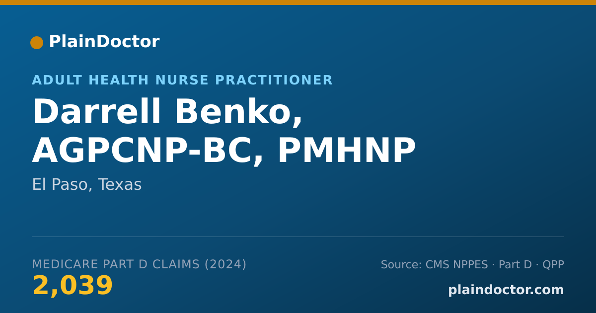 Shareable card for Darrell Benko, AGPCNP-BC, PMHNP - Adult Health Nurse Practitioner, El Paso, TX