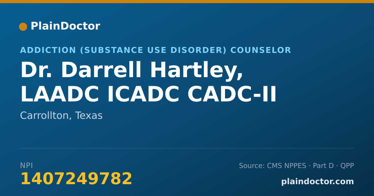 Shareable card for Darrell Hartley, LAADC ICADC CADC-II - Addiction (Substance Use Disorder) Counselor, Carrollton, TX