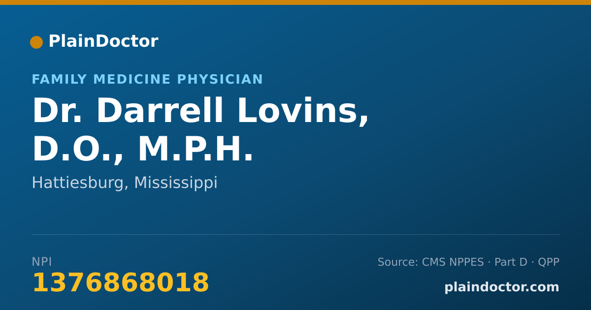 Shareable card for Darrell Lovins, D.O., M.P.H. - Family Medicine Physician, Hattiesburg, MS