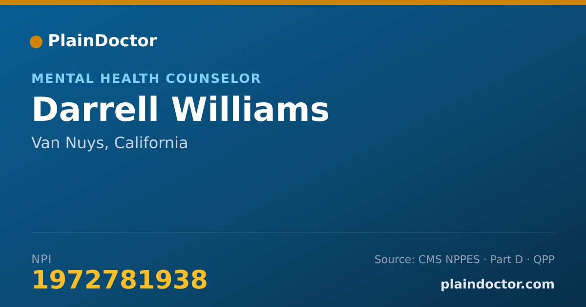 Shareable card for Darrell Williams - Mental Health Counselor, Van Nuys, CA