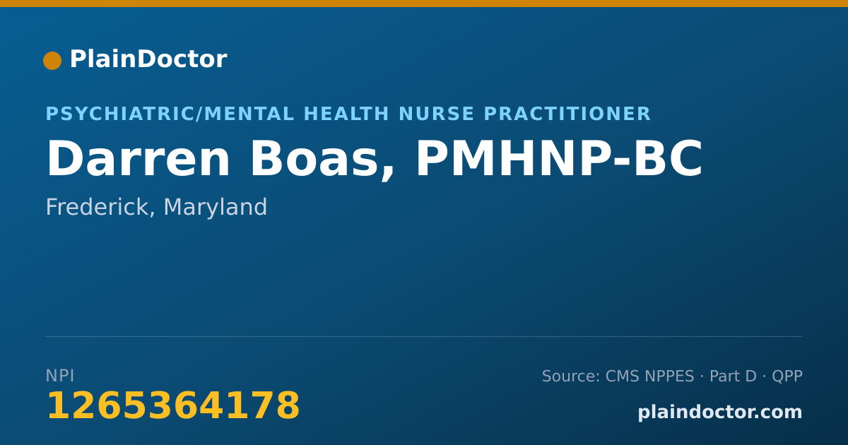 Shareable card for Darren Boas, PMHNP-BC - Psychiatric/Mental Health Nurse Practitioner, Frederick, MD