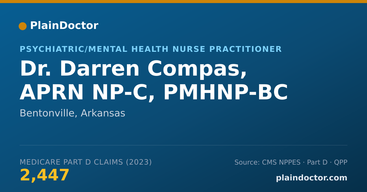 Shareable card for Darren Compas, APRN NP-C, PMHNP-BC - Psychiatric/Mental Health Nurse Practitioner, Bentonville, AR