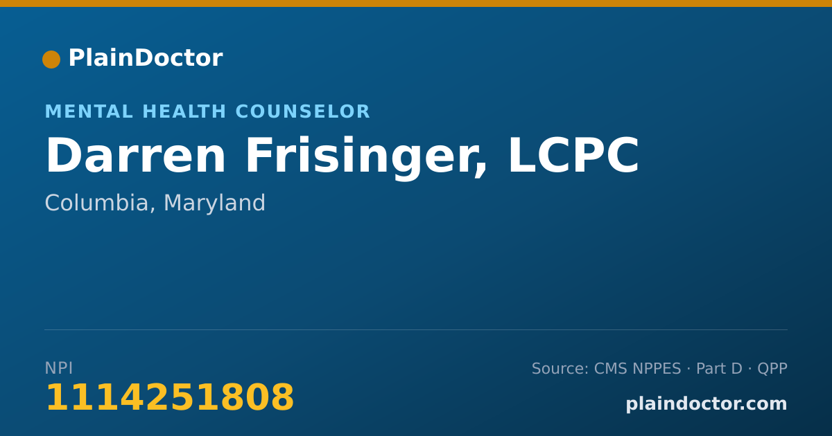 Shareable card for Darren Frisinger, LCPC - Mental Health Counselor, Columbia, MD
