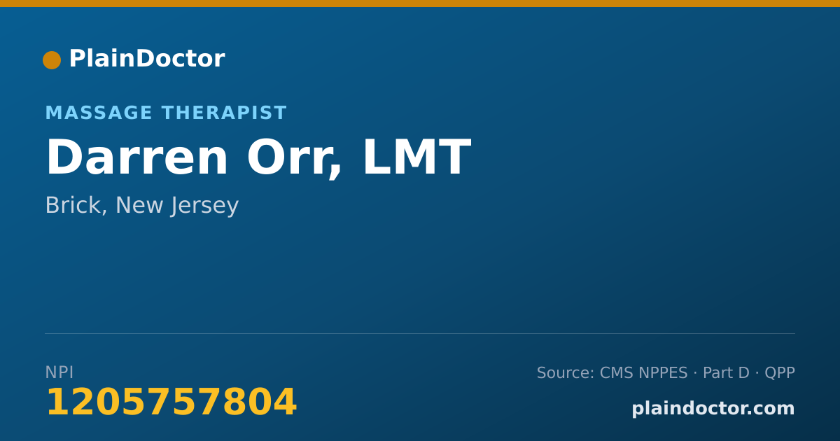 Shareable card for Darren Orr, LMT - Massage Therapist, Brick, NJ