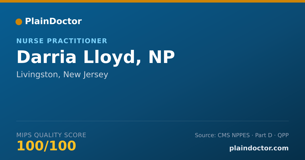 Shareable card for Darria Lloyd, NP - Adult Health Nurse Practitioner, Livingston, NJ