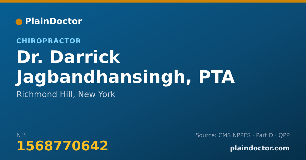 Shareable card for Darrick Jagbandhansingh, PTA - Chiropractor, Richmond Hill, NY